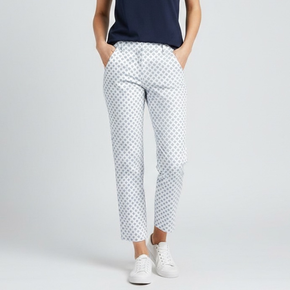 NEW Tommy Hilfiger slim crop Pants size 4 Clover Print Stretch bone White Blue